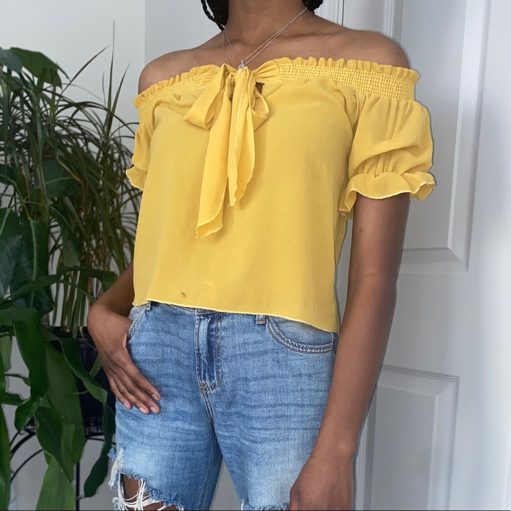 Yellow Off-the-shoulder Crop Blouse